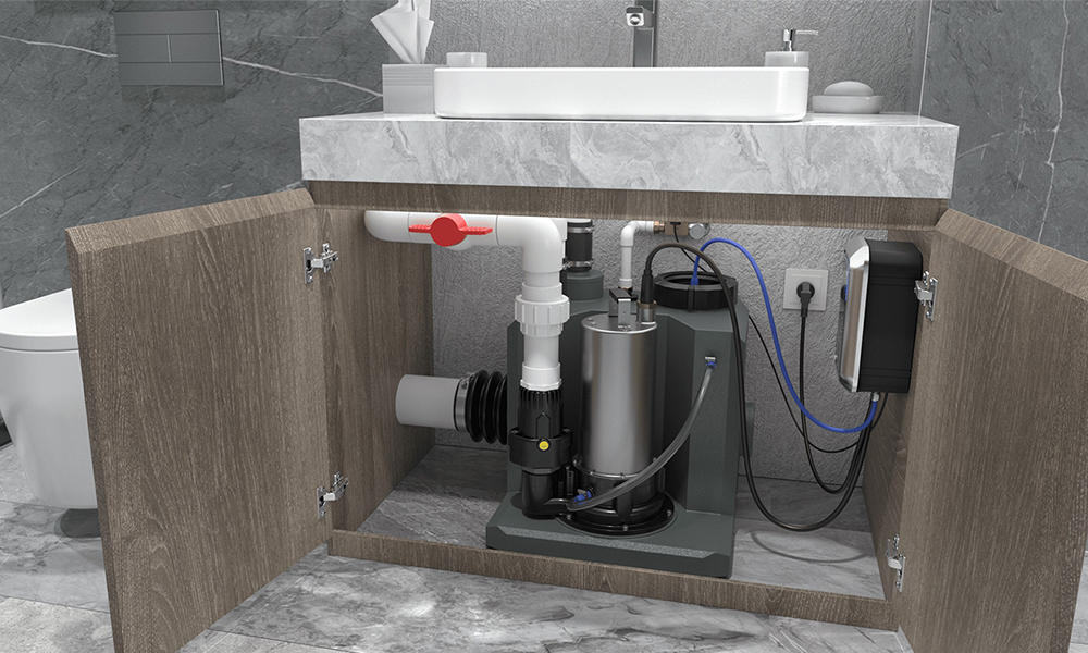Pompe &agrave; eaux us&eacute;es pour les toilettes au sous-sol